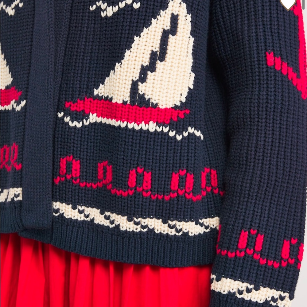 The Great Navy Sailboat Lodge Cardigan Size 3 = Large  Nautical Sweater - Picture 13 of 15